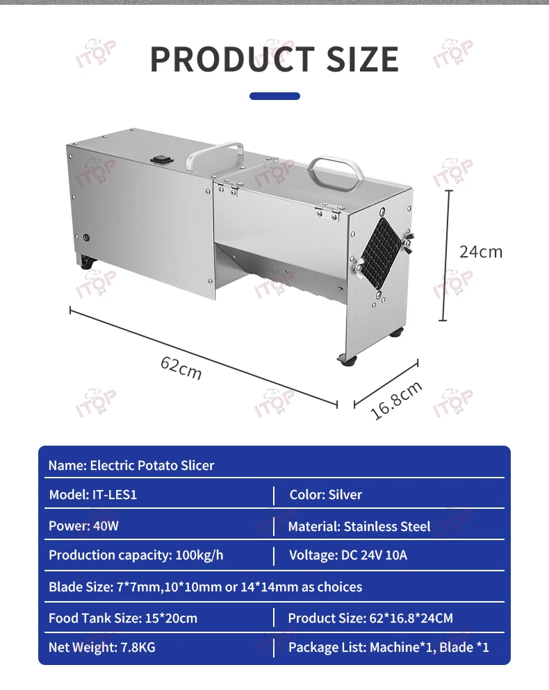 ITOP LES1Electric krajalnica do ziemniaków żywność ze stali nierdzewnej do frytek krajalnica do warzyw z 3 ostrzami nóż do frytek