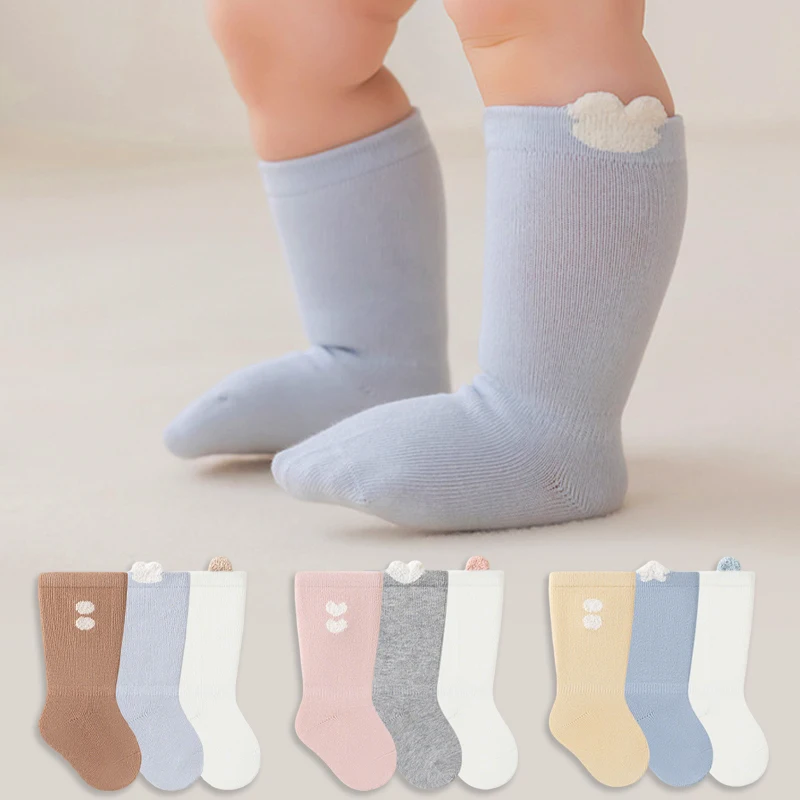 3 Pairs Mid Tube Infant Socks Cotton Elastic Cuff Child Sock Solid Color Newborn Baby Socks For Baby