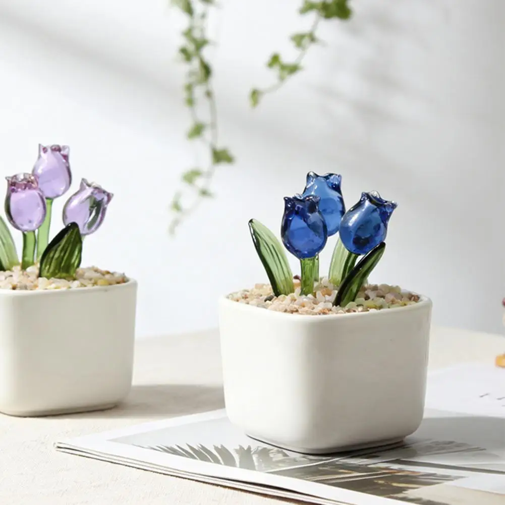 

Mini Glass Tulip Flower,Handmade Faux Crystal Flower for Wedding Mother's Day,Office Home Desktop Ornament
