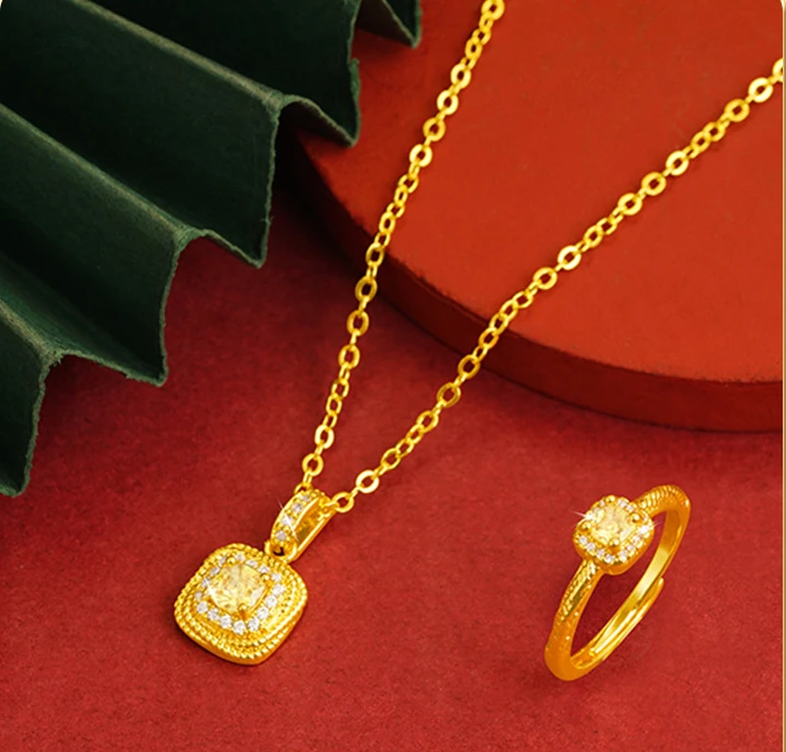 

18k Pure Gold Ring Necklace for Women Wedding Jewelry Set for Women Men Fine Gifts Jewelry 2023Trendy Free Shipping