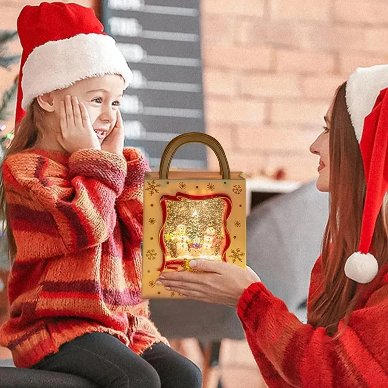 Natal globo de neve lanterna musical iluminado globo de neve lanterna alimentado por bateria luz da noite bolsa elétrica globo de neve