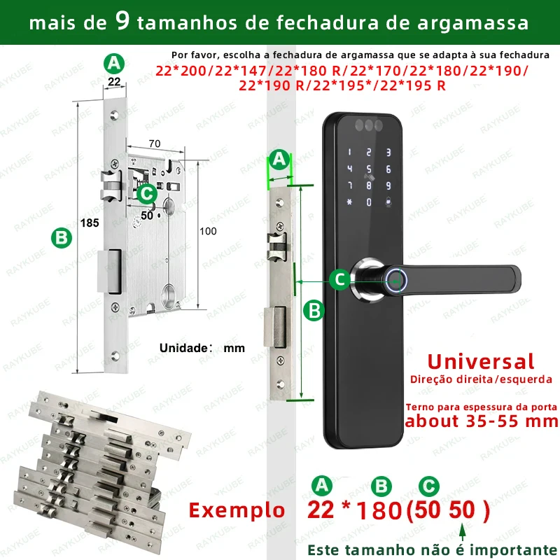 Fazer brasil raykube k12 tuya wifi câmera fechadura eletrônica 3d rosto impressão digital fechadura da porta inteligente com tela bateria