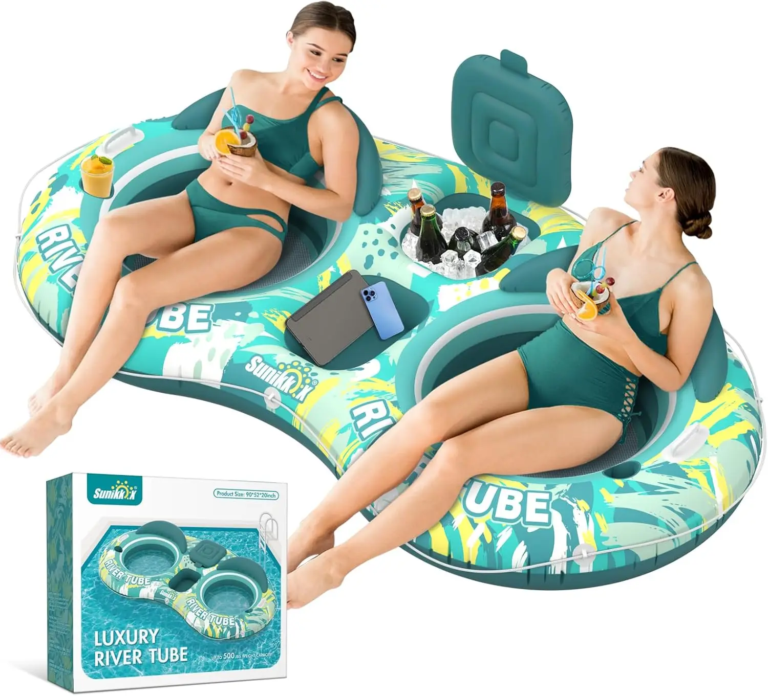 

Надувная лодка-плот 5-в-1 для взрослых повышенной прочности с подголовниками, охладителем и подстаканниками для летнего отдыха