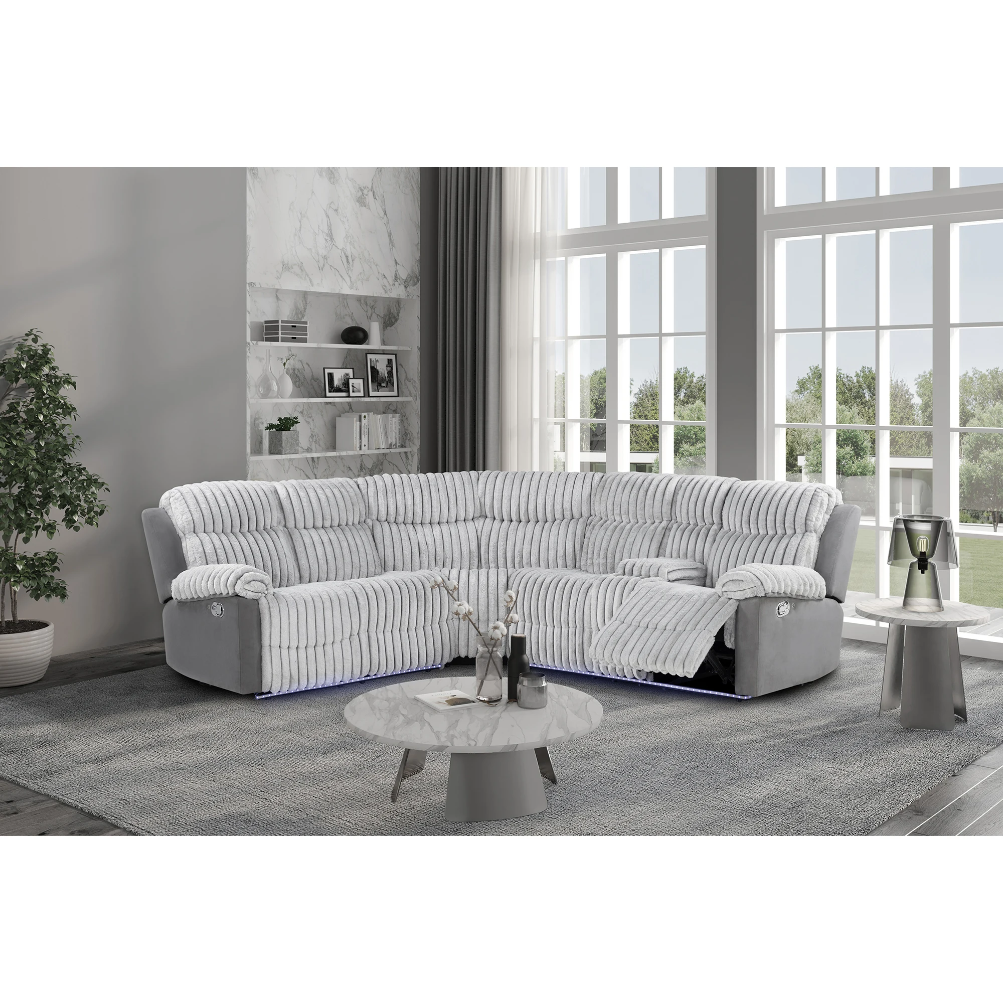 # Modern Polyester Sectional With LED Reclining Sofa Bed Wood Legs For Living Room