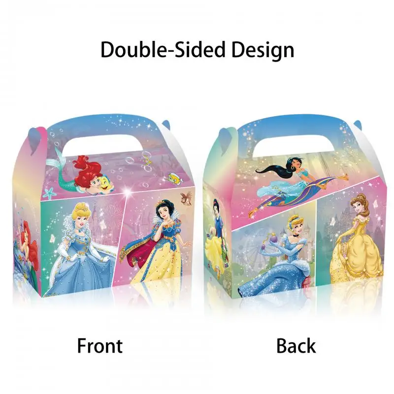 Disney Carton Candy Gift Box 12Pcs Anime Princess Kraft Paper Bag Sticker Portable Paper Box Child Party Paper Bag Wholesale