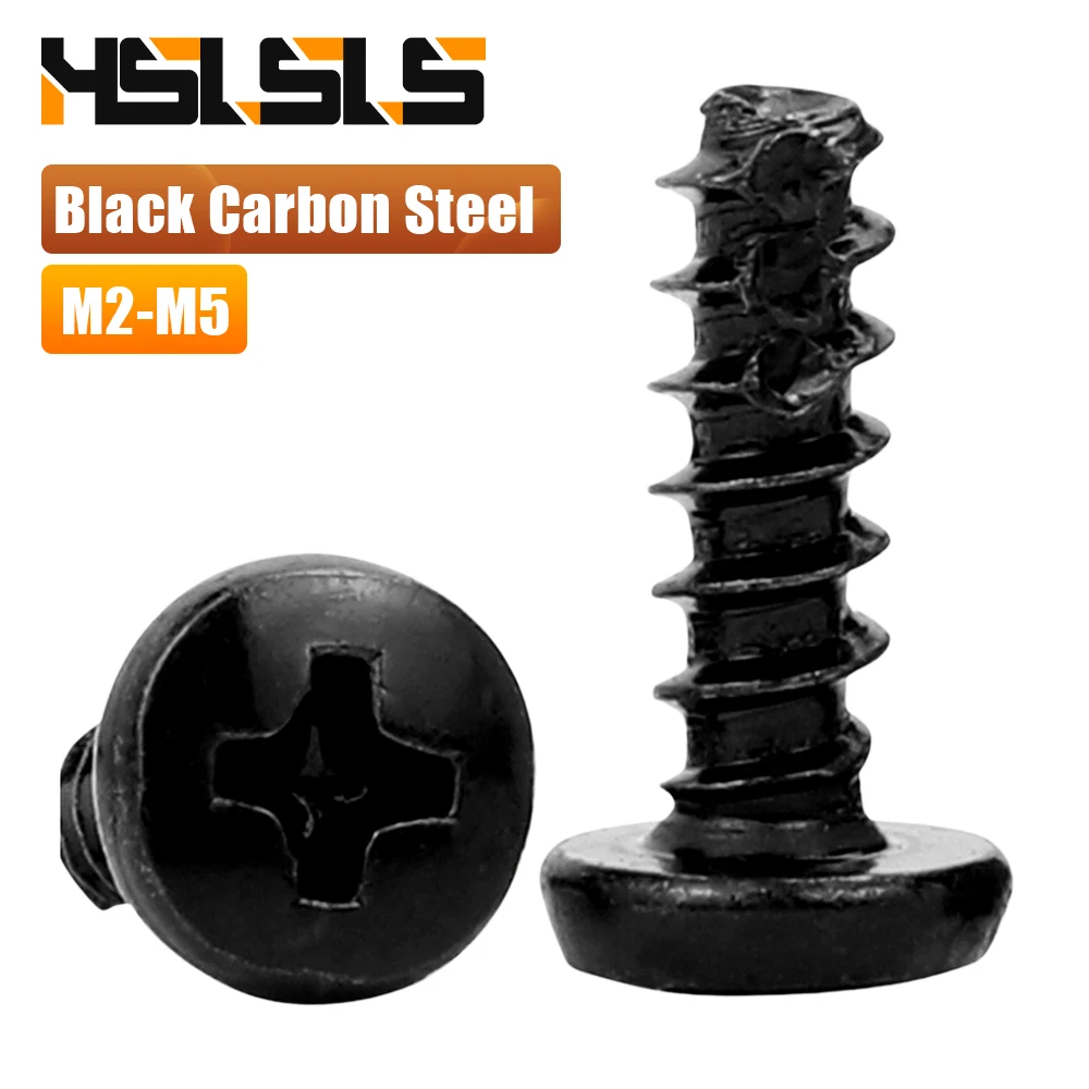 Black Carbon Steel Cross Pan Head Tail Cutting Tapping Screw M2 M2.3 M2.6 M3 M3.5 M4 M5 Phillips Recessed Self Tapping Screw
