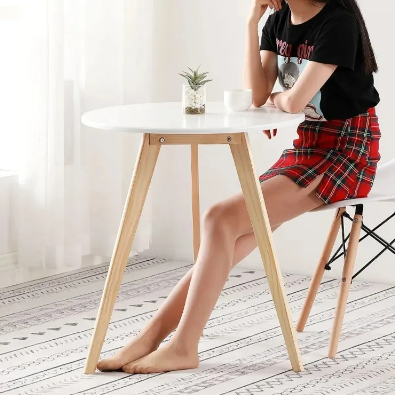 Solid Wood White Small round Table Nordic Minimalist Balcony Leisure Coffee Home Mini Tea
