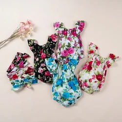 New Summer Baby Girl Cotton Jumpsuit Sleeveless Kids Floral Print Jumpsuit 4 Colors