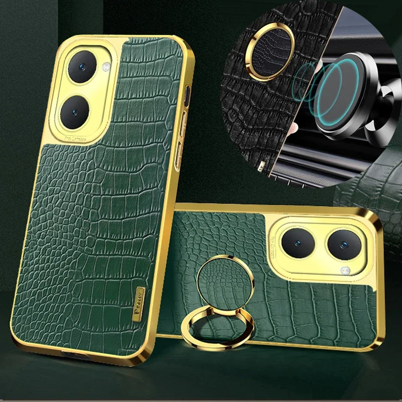 

Чехол-подставка с кольцом для vivo Y03T Y04 Y18i Y19e Y02 Y16 Y19S Pro GT Y17s, силиконовые чехлы для телефонов из искусственной кожи с покрытием из крокодиловой кожи