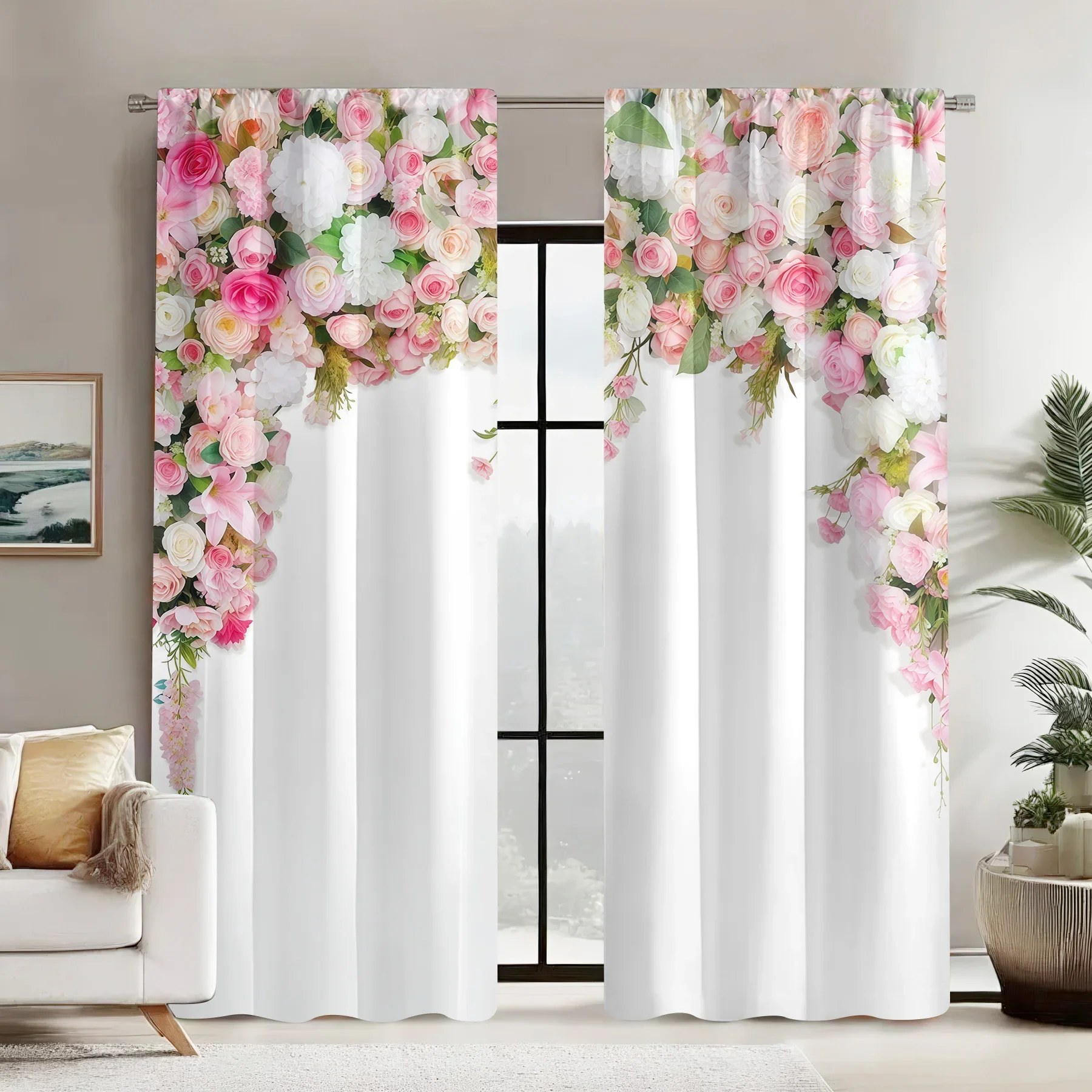 Elegant Floral Wreath Curtain Panels for Living Room Bedroom Home Decor Window Treatment