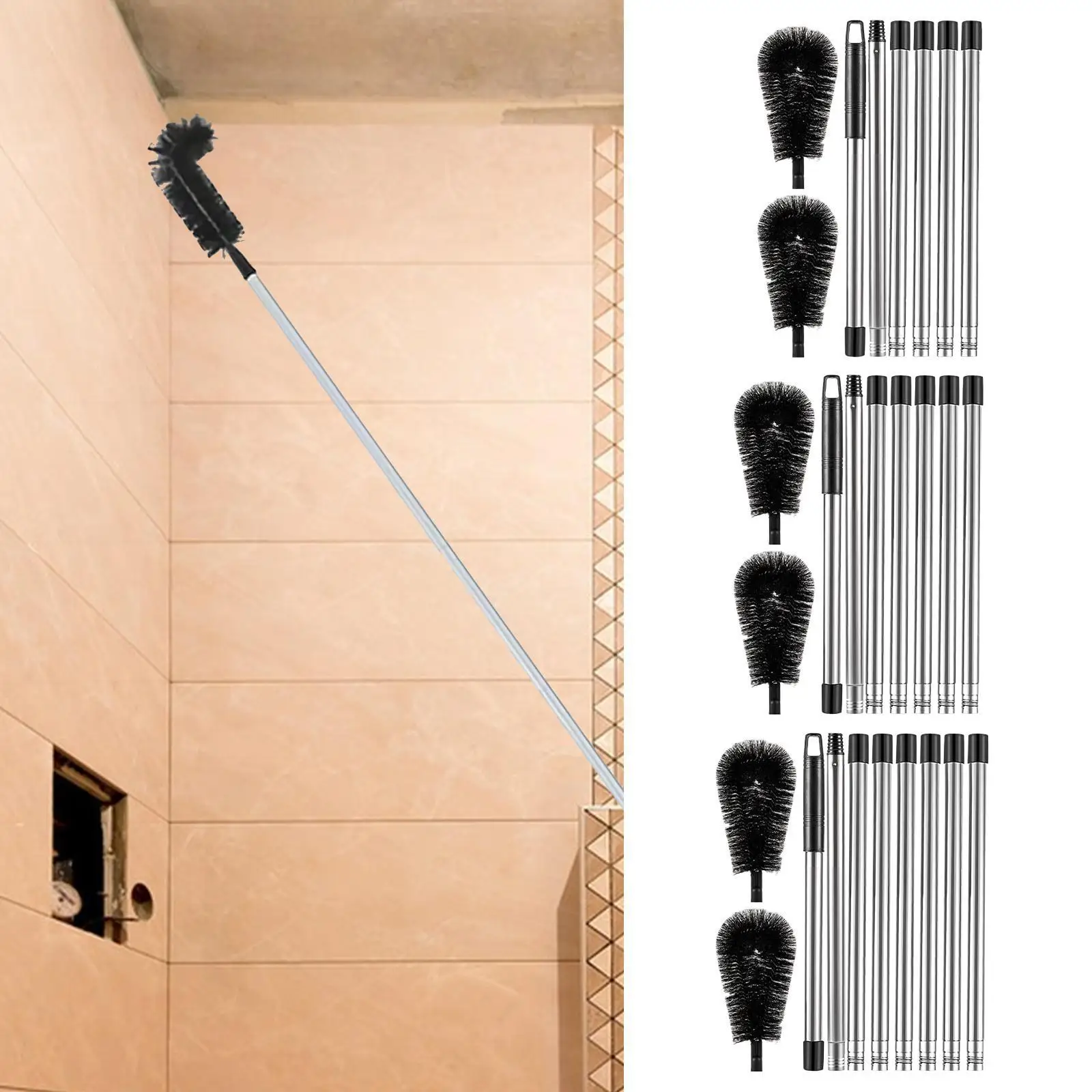 Gutter Cleaning Brush from Ground,Long Reach,Extendable,with Telescopic Pole,Stainless Steel Adjustable Length Roofing Tool