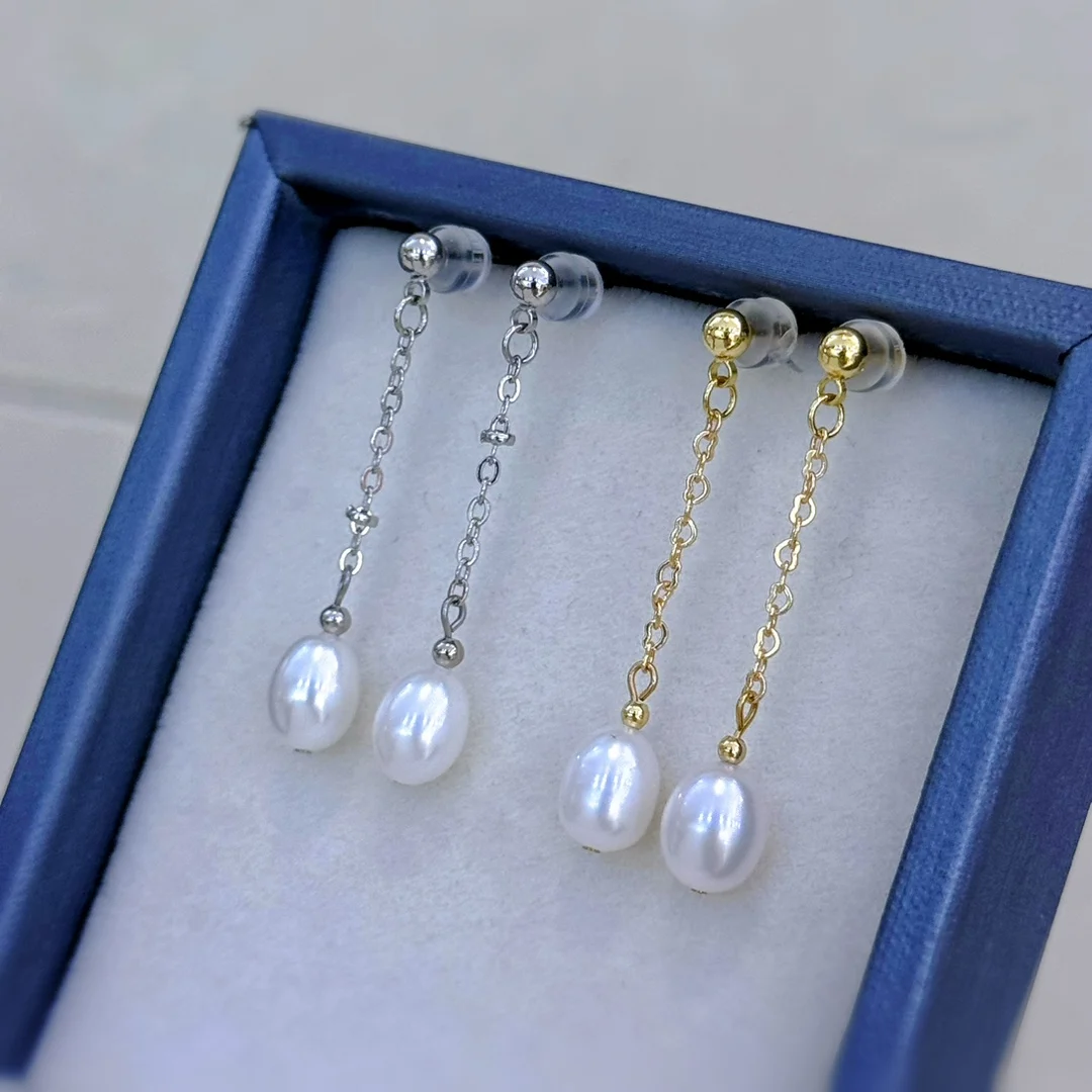 7-8mm Rice Shape Freshwater Pearl Earrings for Women Handmake Fashion Dangle Earrings Jewelry Gift 2026 New Arrivals