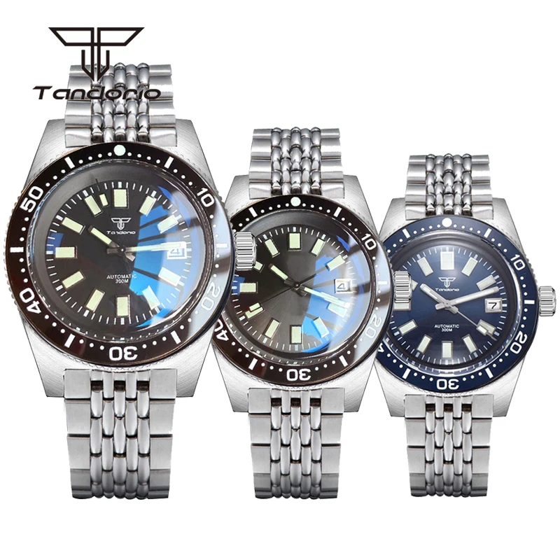 

Tandorio 41 мм автоматические 62mas механические мужские часы 30BAR Diver NH35/Miyota8215/PT5000 Movt AR куполообразное сапфировое стекло дата светящаяся