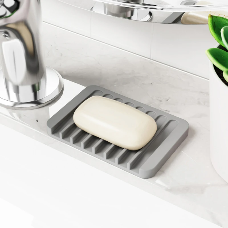 Bathroom Silicone Draining Soap Dish Drain Bath Drain Soap Rack Kitchen Countertop Sponge Rack Non-slip Drying Tray