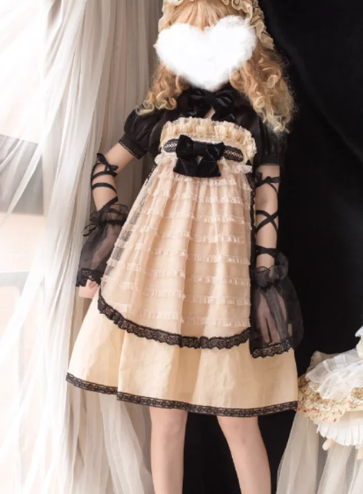 أنيقة لوليتا الحلو مائل الرقبة الكشكشة القوس JSK الجنية الحمالات فستان الصيف عالية الخصر ألف خط الدانتيل تنوعا فساتين الأميرة #3