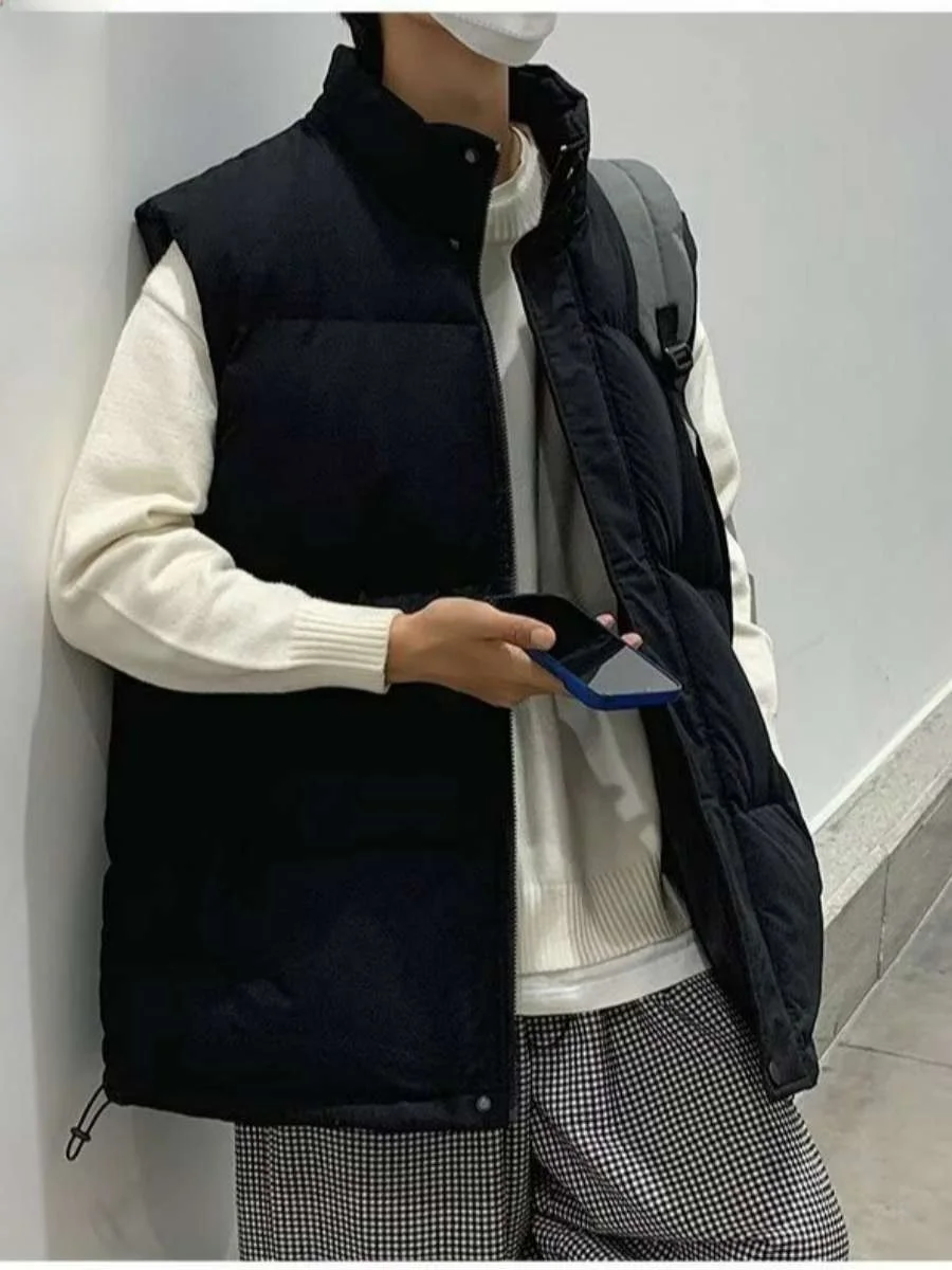 

Корейский круглый хлопковый жилет без рукавов, женский осенне-зимний однотонный тюжет, модный топ с высоким воротником, другой мат...