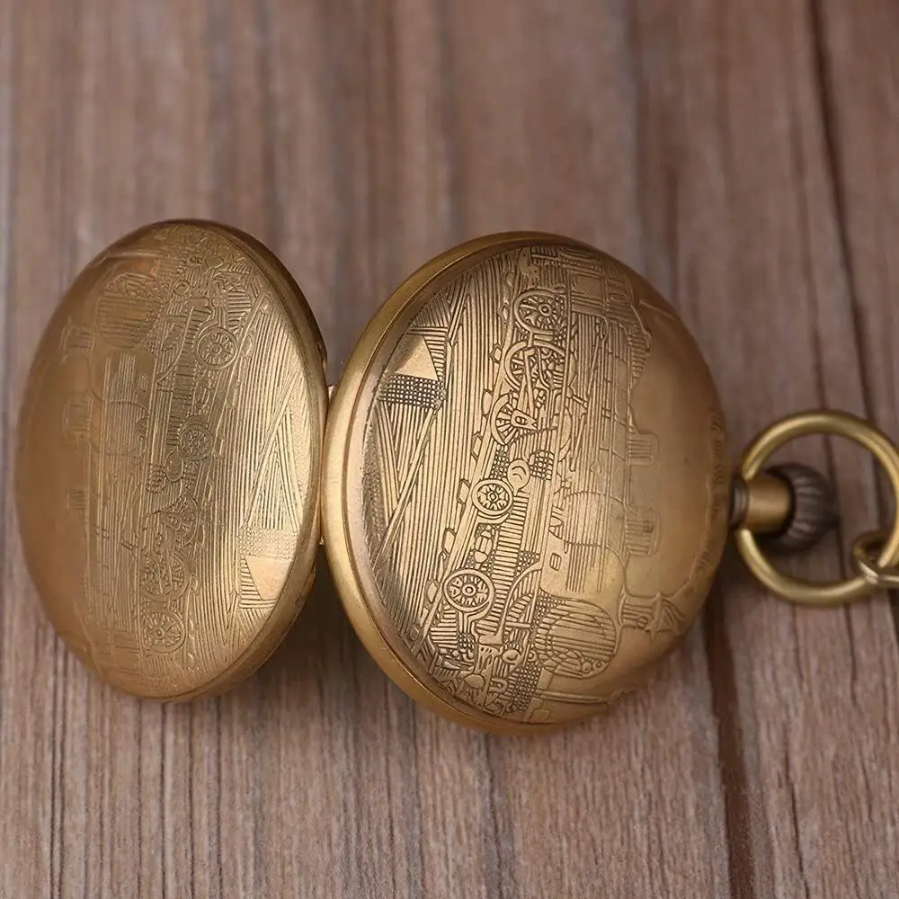 Vintage Copper Train London Design Hand Winding Mechanical Men's Pocket Watch w/Chain Nice Gift view 3