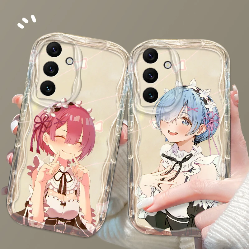 Anime R-Rem R-Ram Maid For Samsung A55 A54 A53 A52 A35 A34 A33 A32 A25 A24 A23 A22 A21S A15 A13 A14 5G Wave Oil Soft Phone Case