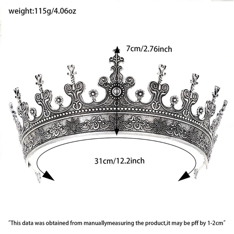  Elegant Metal Queen Crowns Tiaras Hairband for Women Men Baroque Styles Crownpiece Perfect for Weddings and Formal Event