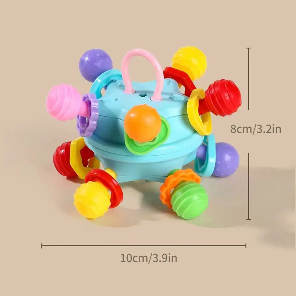 Manhattan Silikon Handgriff Ball Zähne-Kleber nagen trinkbare Rassel Sound beruhigende Spielzeug Baby sensorische Spielzeug Neugeborenen Geschenk 0-12 Mond