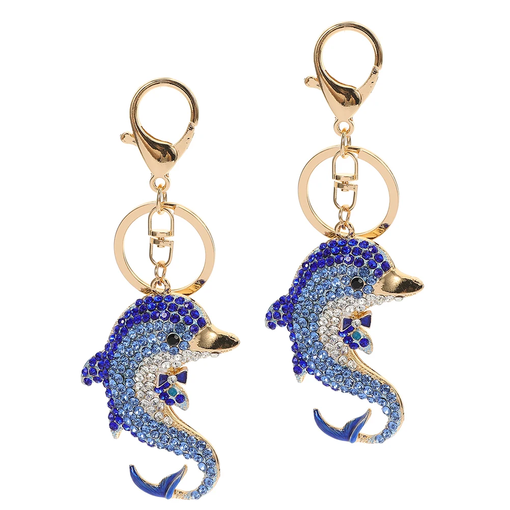 

2pcs Dolphin Keychain Sea Animal Bling Keychains Alloy Cute Shark Accessories Ocean Bag Pendant Handbag Decor