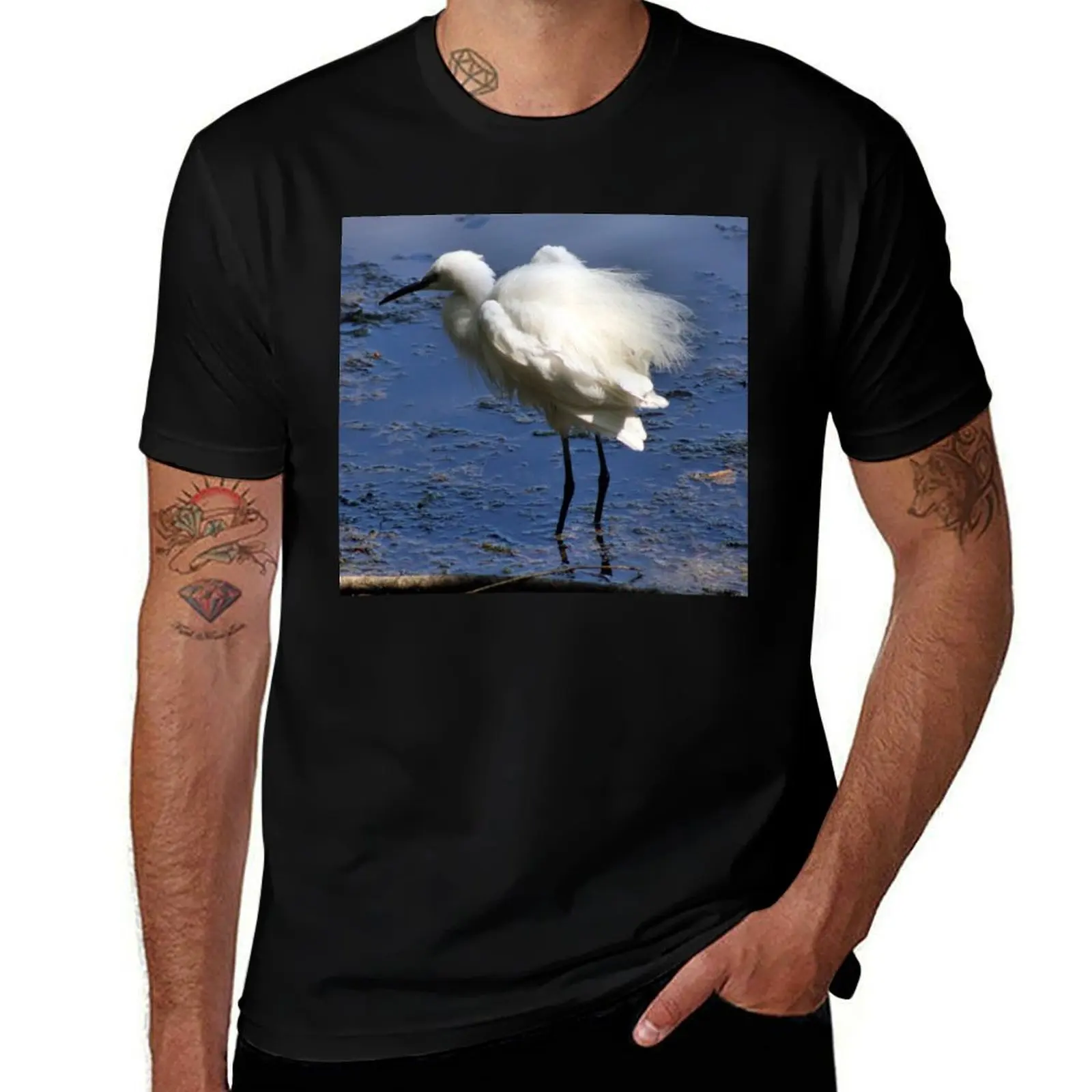 

little egret T-Shirt summer 2025 animal prinfor boys street wear anime plus size men clothing