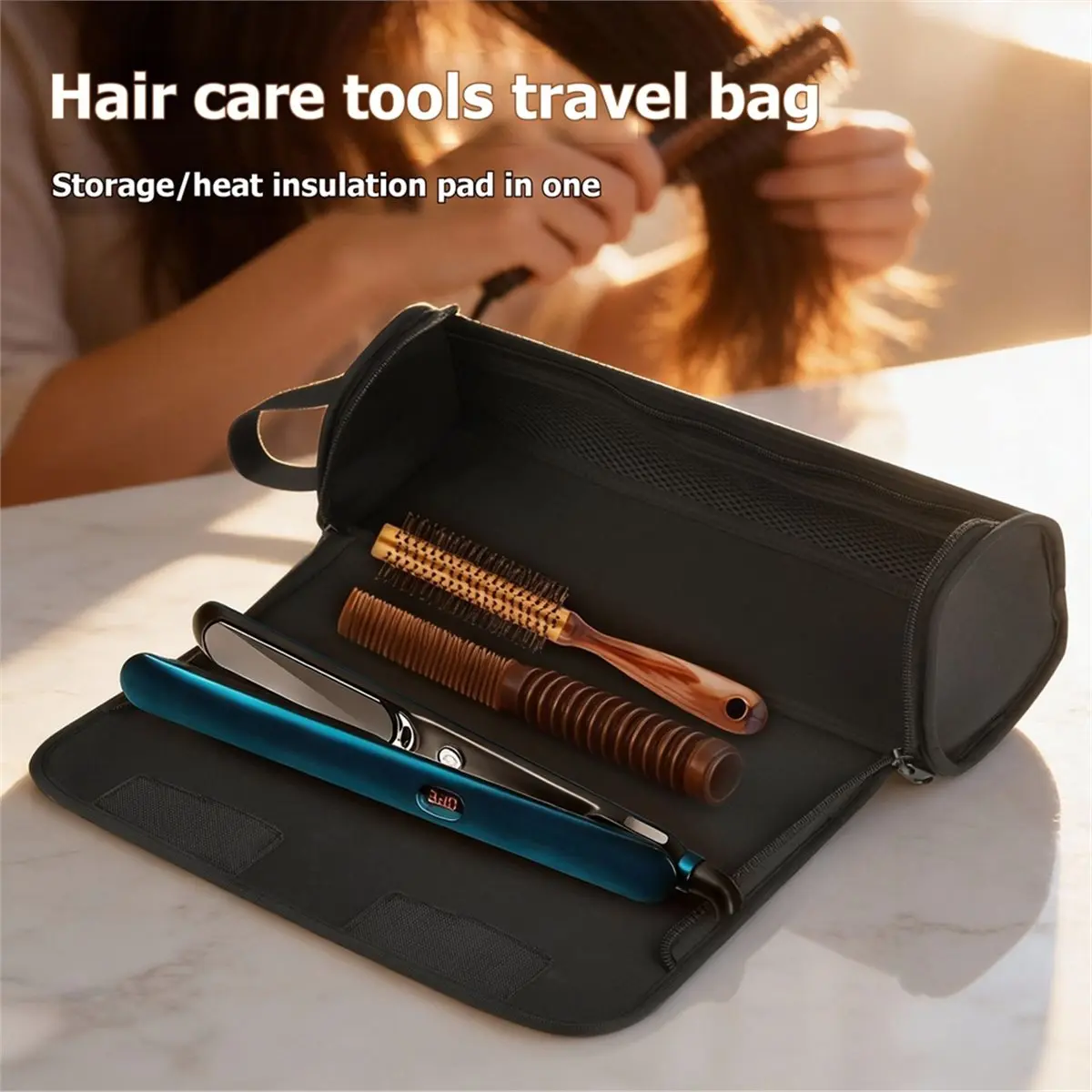 Hair Tools Travel Bag and Heat Resistant Mat for , Curling Iron Case, Portable Hair Dryer Storage Case