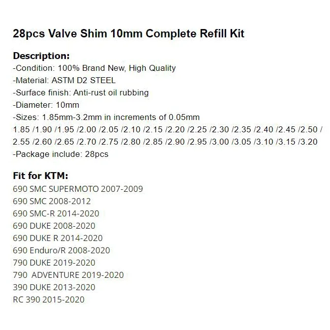 28 stücke 10mm Ventil Shim Kit Für 690 SMC DUKE Enduro/R 790 950 ADV RC 390 DUKE 990 1190 1290 Motorrad Motor Teile Ventil Dichtung