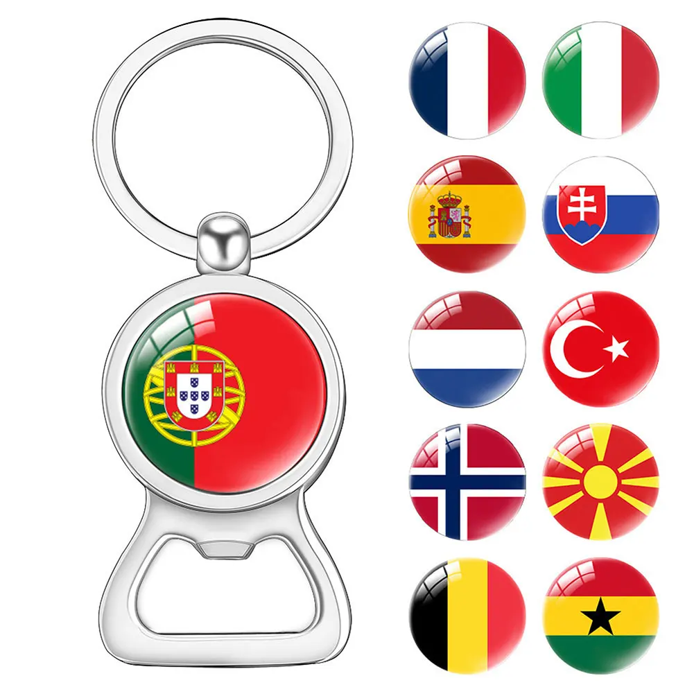 Flag Bottle Opener Keychain Portable International Flag Party Favors Metal Keychain Vibrant Flag Print Country Souvenir Key Ring