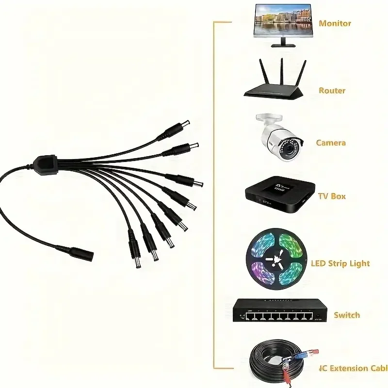 5.5 x 2.1mm 1 Female to 2 4 8 Male DC Power Splitter Plug Cable Adapter 12V For CCTV Home Security Camera Accessories DVR LED