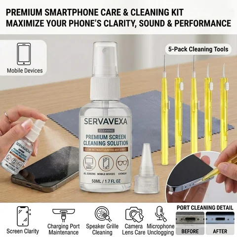 7-in-1 Screen Cleaner Spray Kit with 5 Brushes & Microfiber Cloth Dust…