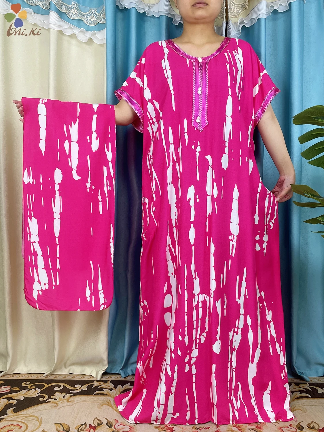 2024 High Quality New African Women Short sleeved Dress Tie Dyed Colored Cotton Long Dress Dubai Islamic Women Summer Clothing