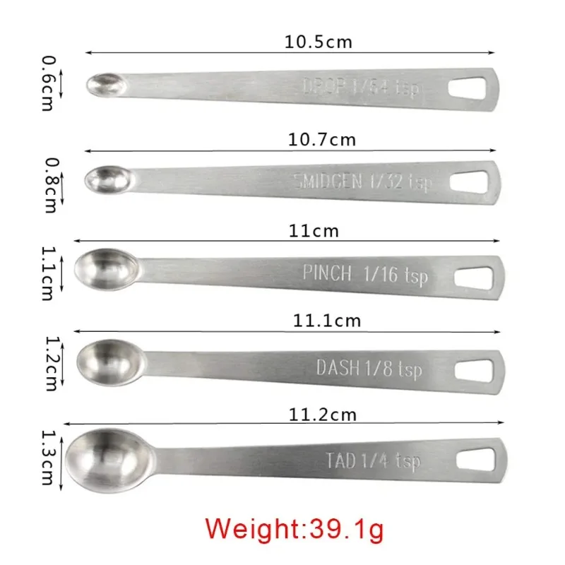 5pcs/Set Small Measuring Spoon Stainless Steel Coffee Tea Seasoning Multiple Size Kitchen Tools - view 2