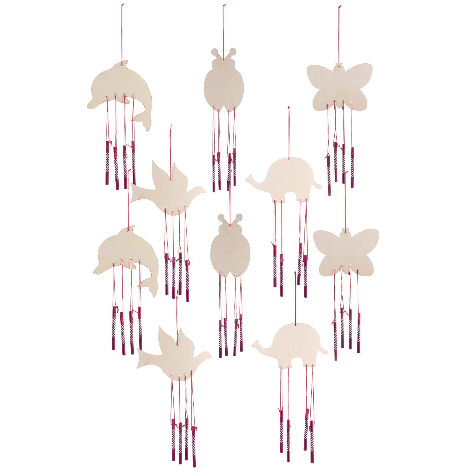 10Pcs Wooden Wind Chime Kit for Kids Adults DIY Craft Activity Home Decoration Butterfly Ladybug Elephant Dolphin Pigeon Insect