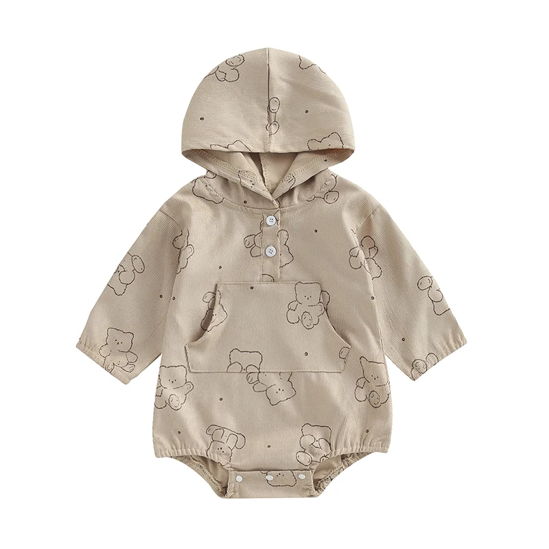 

Baby Girls Boys Sweatshirt Romper Bear Print Hooded Long Sleeve Infant Hoodies Jumpsuits Spring Fall Casual Bodysuits