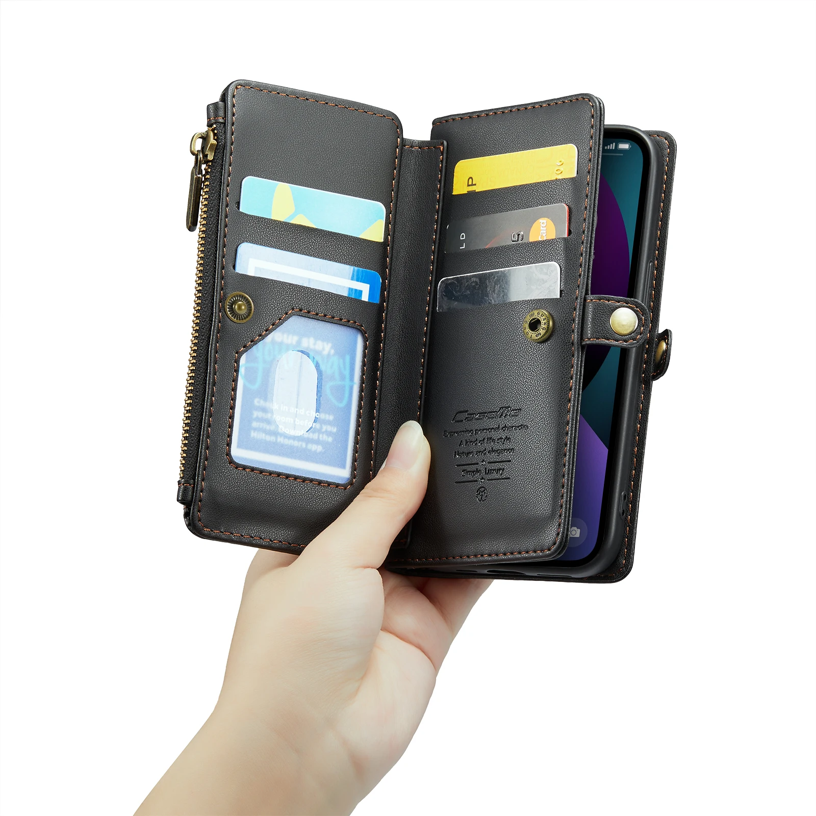 Flip leather zipper card slot wallet Cover For Apple iPhone 13 Fall prevention Phone Case For Apple iPhone 13 Case 6.1 inch