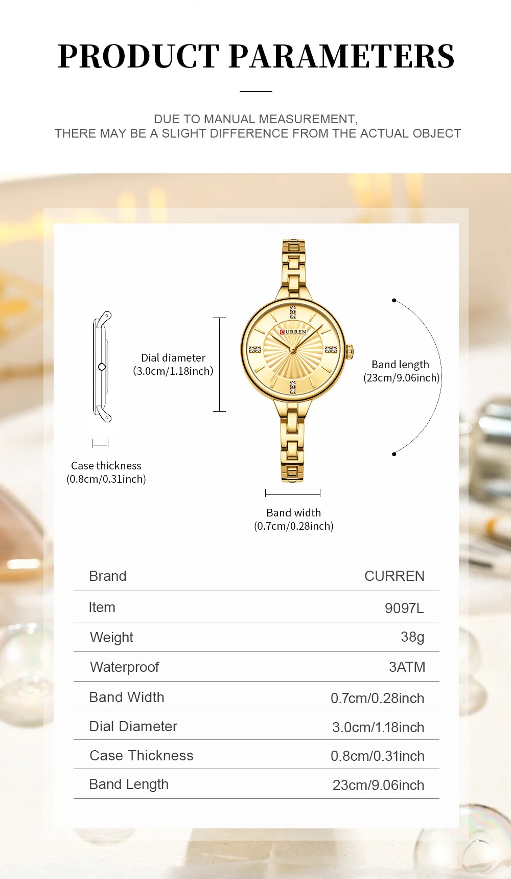 CURREN 9097 Top-Marke Damen-Quarzuhr, modisch, lässig, Gold, Silber, wasserdicht, Edelstahlarmband, elegante Damenuhr – Detail 7
