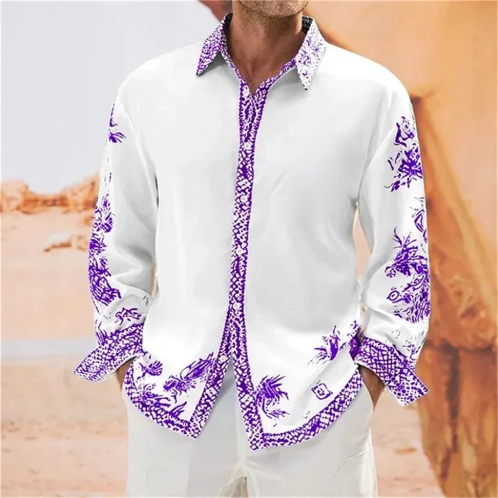 Floral Men's Shirt Casual Slim Fit Long Sleeve Shirt Luxury Fashion Men's Clothing Oversized Design Stylish Button Design