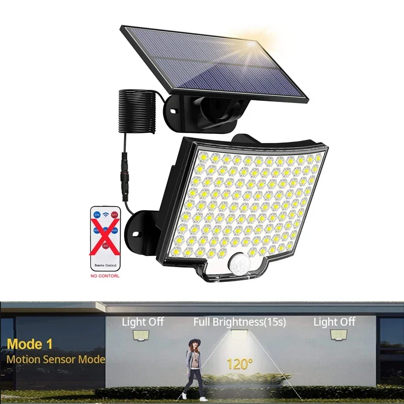 Imagem -06 - Led Sensor Solar Luz Jardim Lâmpada de Parede ao ar Livre Super Brilhante Sensor Movimento 5m Comprimento do Fio Ip65 à Prova Dip65 Água Modos Trabalho 106