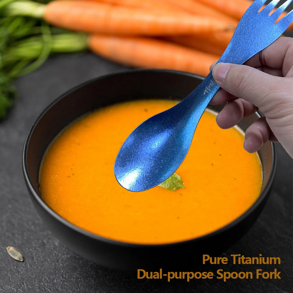 1/2 قطعة المحمولة التيتانيوم النقي سبورك 2 في 1 ملعقة خفيفة أطباق في الهواء الطلق التخييم نزهة التنزه السفر صديقة للبيئة تجهيزات المطابخ #6