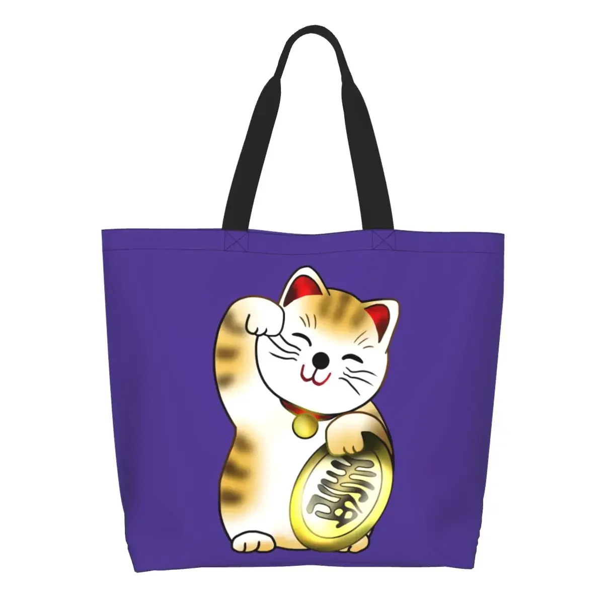 

Reusable Calico Maneki Neko Lucky Cat With Coin Shopping Bag Women Shoulder Canvas Tote Bag Washable Grocery Shopper Bags