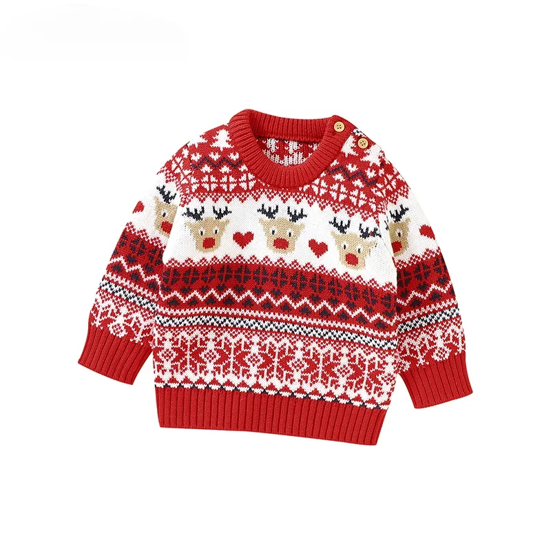 Newborn Boys Girls Pullovers Jumpers Long Sleeve Outerwear Toddler Infant Top Baby Sweaters Knitted Red Casual Christmas Pattern