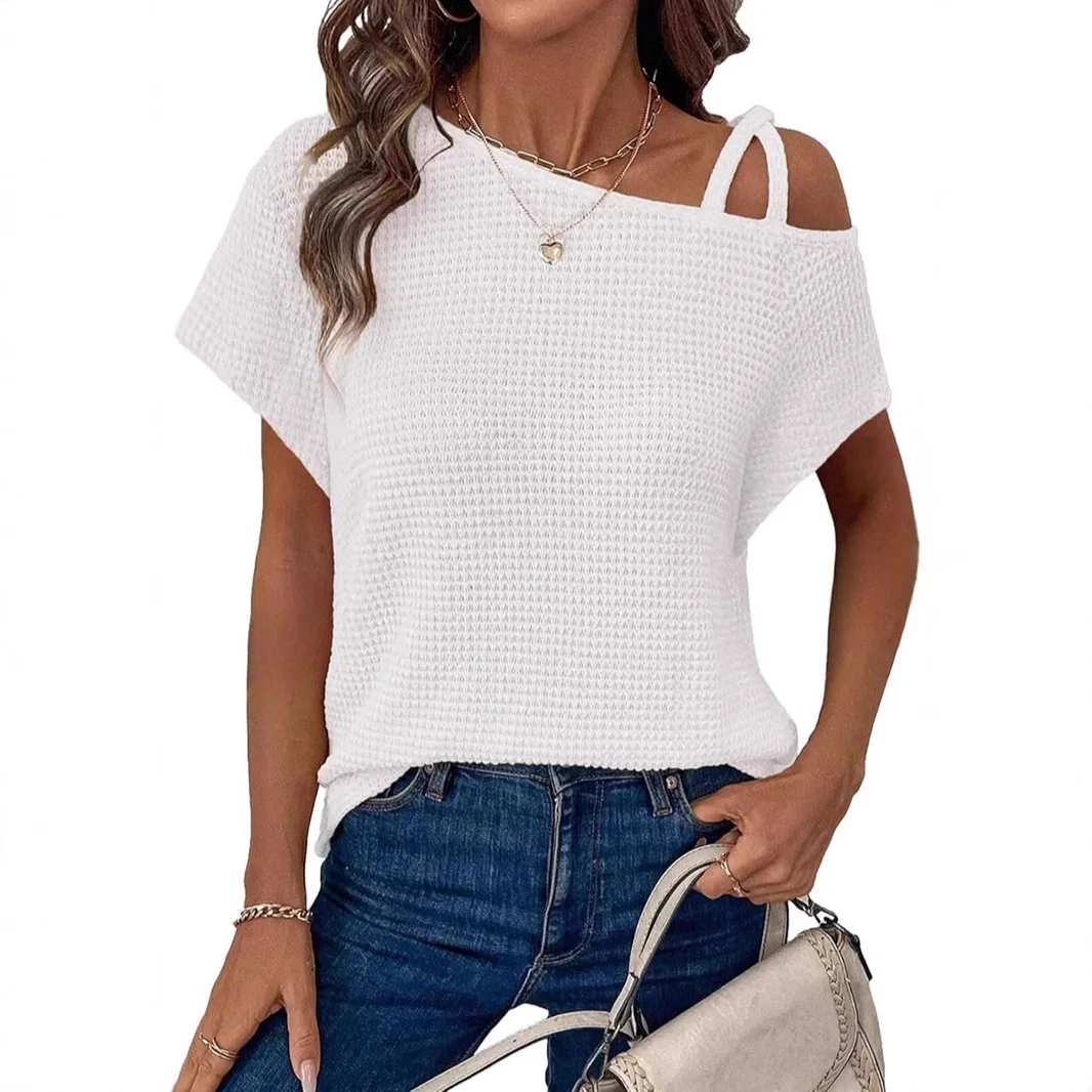 

2025 Fashion Women'S Off Shoulder T Shirt Slim Casual Short Sleeve T Shirts Summer Solid Tops Tee Shirt Women Slimming Clothes