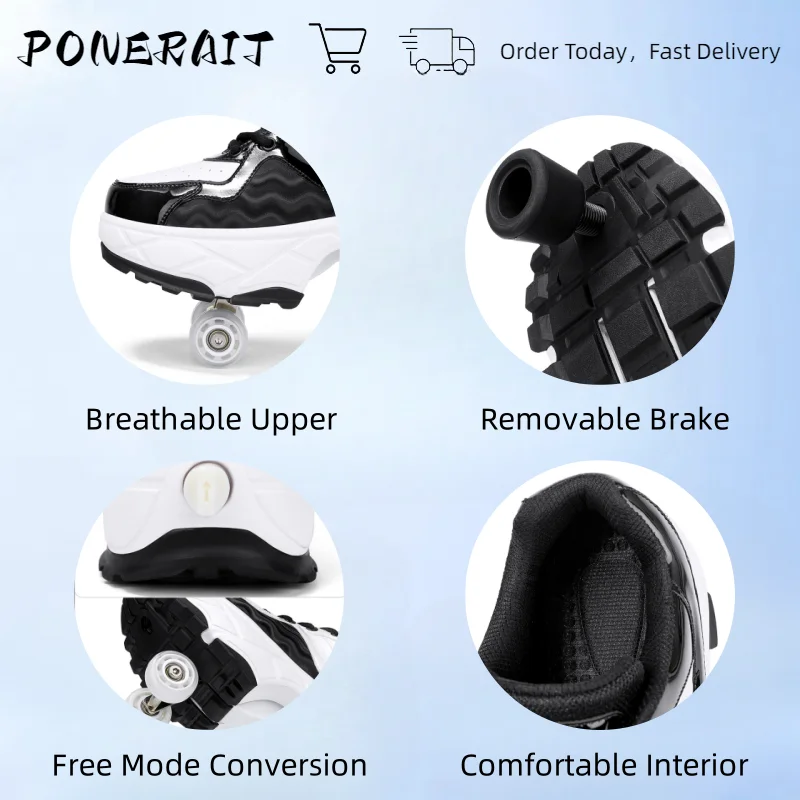 2024 New Fashion Deformation Parkour Outdoor Kids Portable Spin Button Deformation Roller Withwheels Women\'S Casual Sneakers