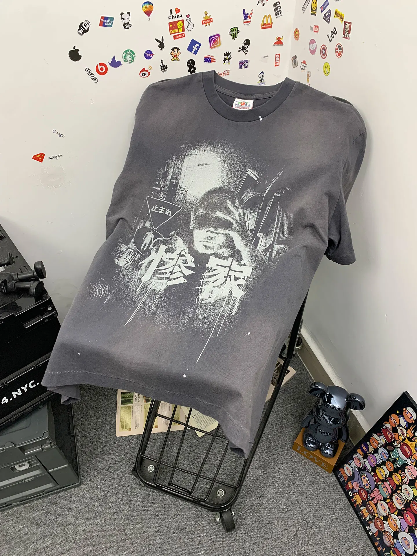 Washed Cotton Short Sleeve T-Shirt Men's Vintage Print High Street Style Casual Breathable Summer Top for Couples