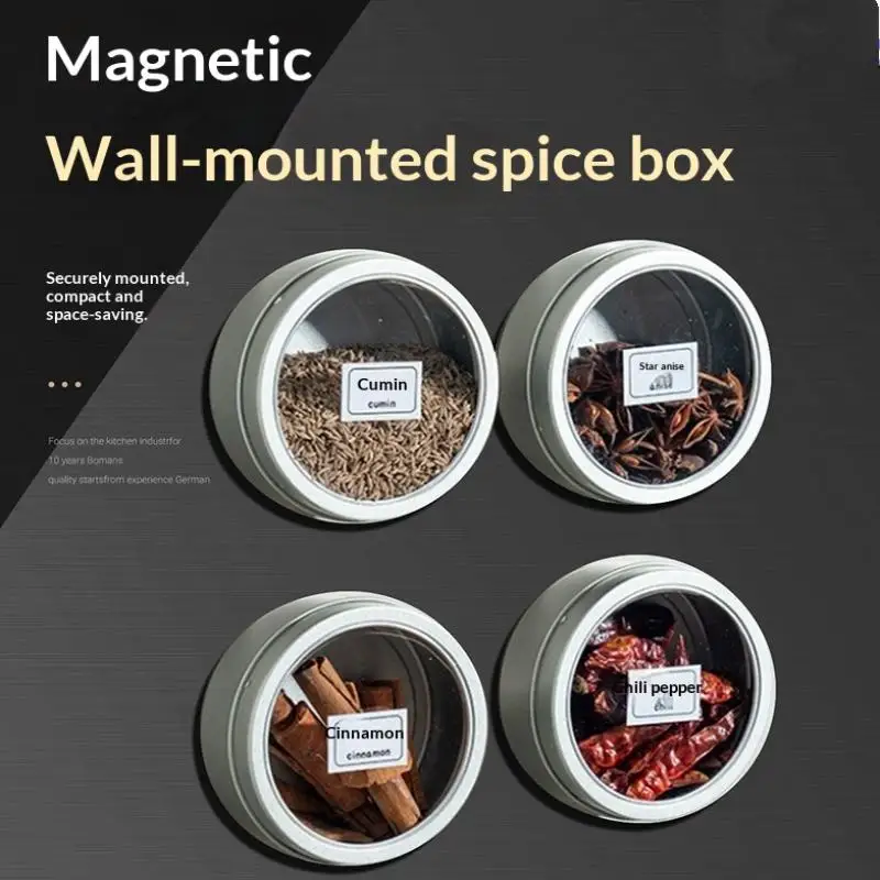 Magnetic Fridge Organiser Round Tin Box With Magnet Kitchen Spice Storage Box Home Office Organisers With Transparent Cover