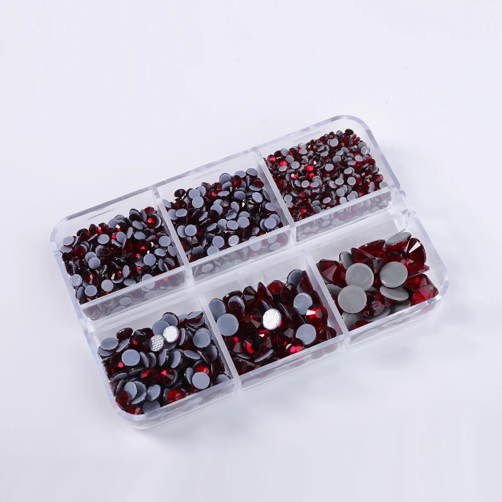 QIIY SS6-SS30 Mix Size Crystal Hotfix Flatback 6 Boxed Glass Rhinestones Round Strass For DIY And Garment Clothes Accessories