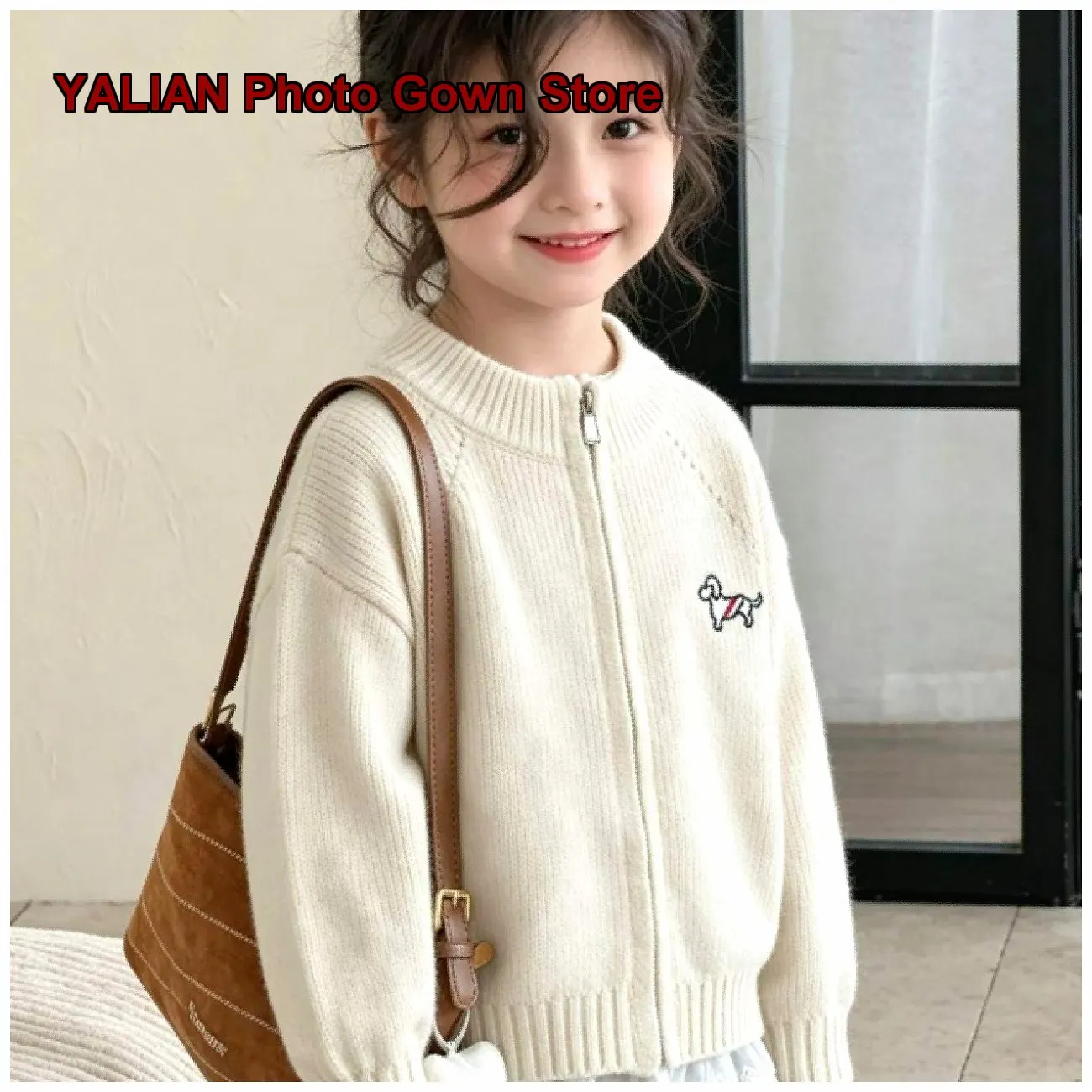 Kids Cartoon Print Dog Knit Top Boys Girls Spring Autumn Zip Up Cardigan Stylish Cartoon Pattern
