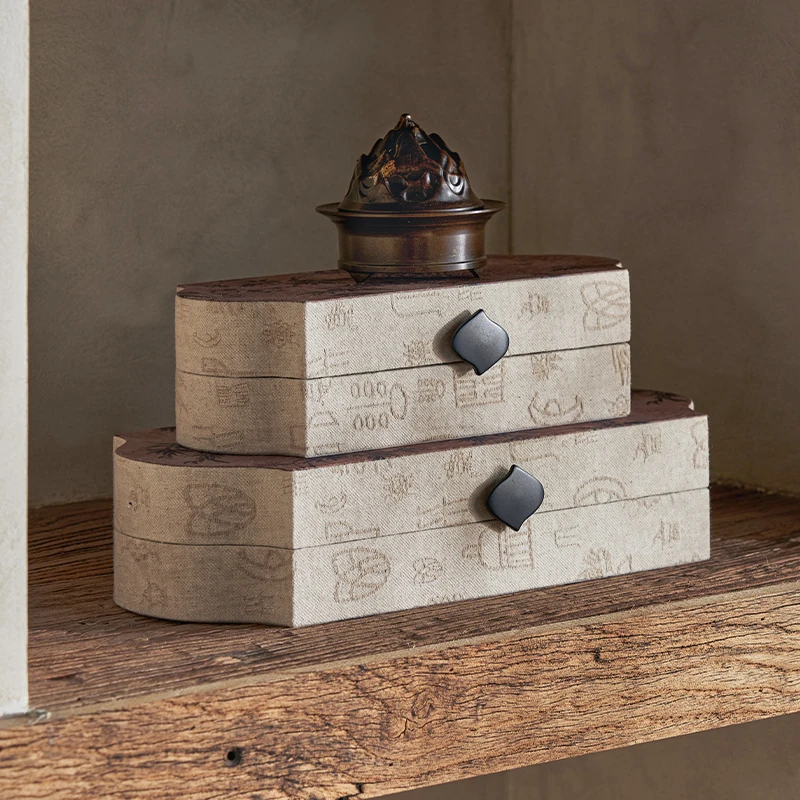 DCASA New Chinese Style Element Moss Pattern Fabric Storage Box Decoration Box Model Room Ornament Advanced Sense