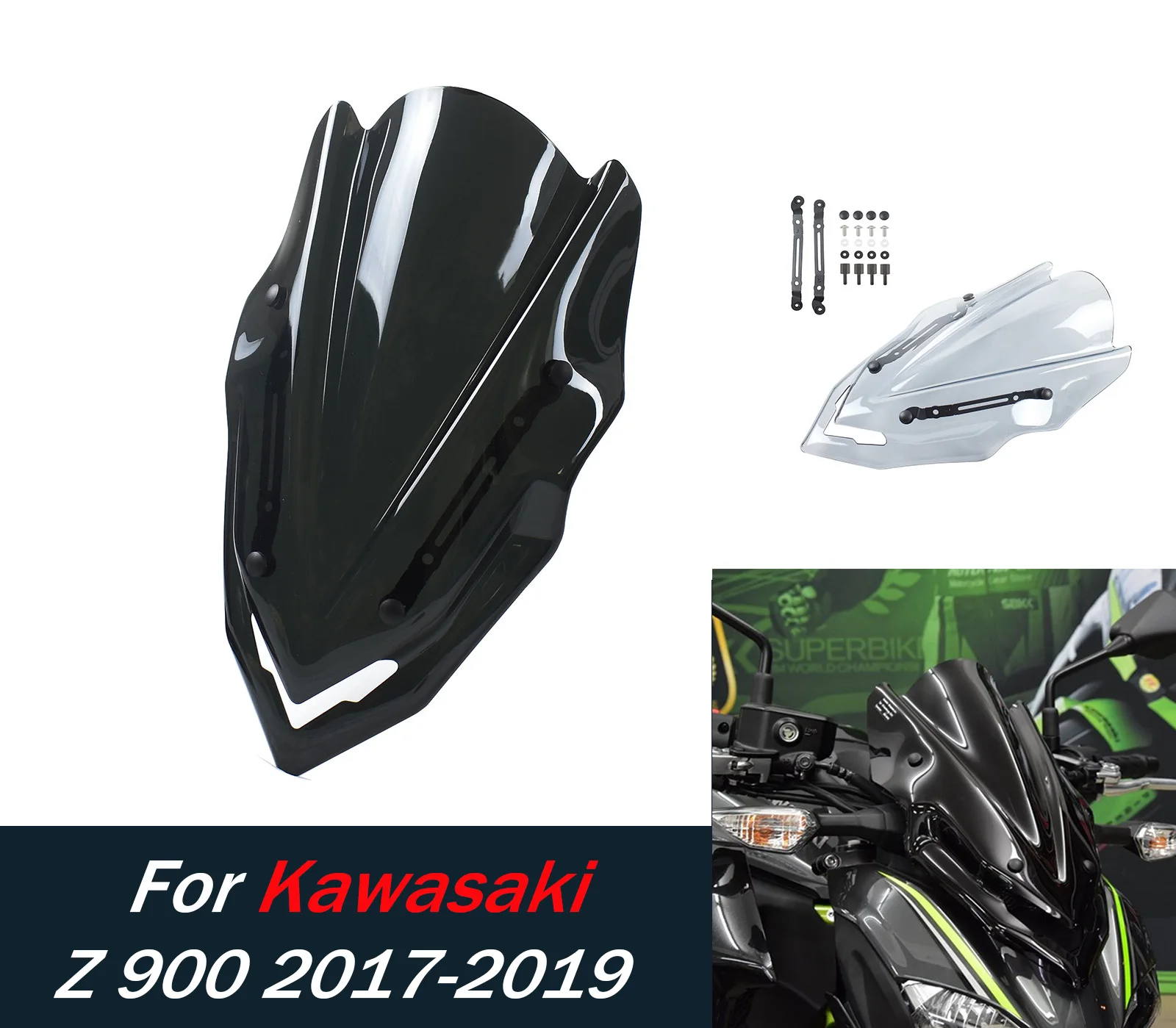 

Лобовое стекло мотоцикла для Kawasaki Z900 2017 2018 2019 Z 900, модели ветрового стекла, дефлектор, аксессуары ﻿